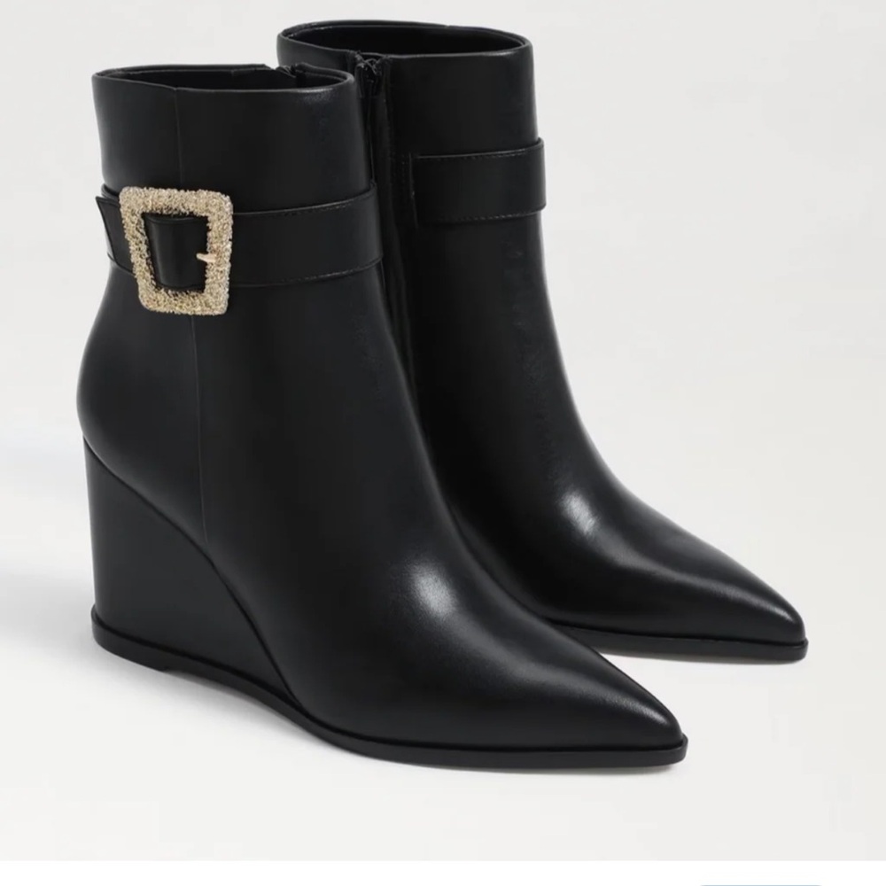 Sam Edelman Black Wedge Booties with Buckle